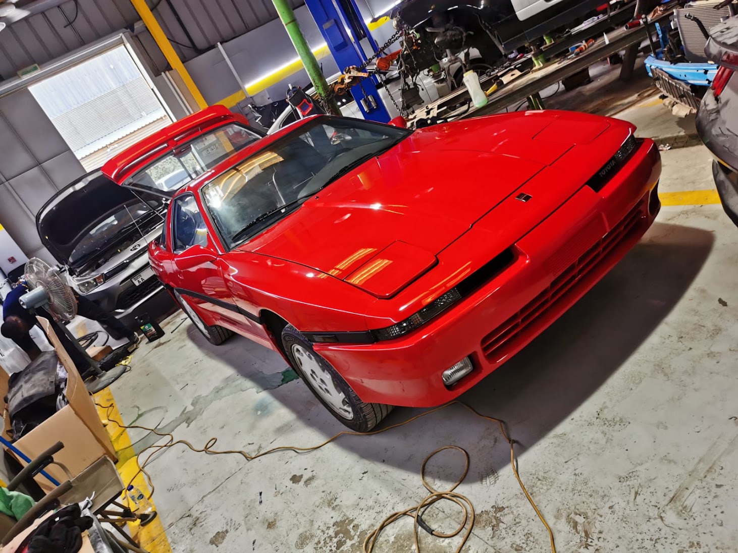 Car denting and panel beating work in progress at Drive Zone Auto Sharjah
